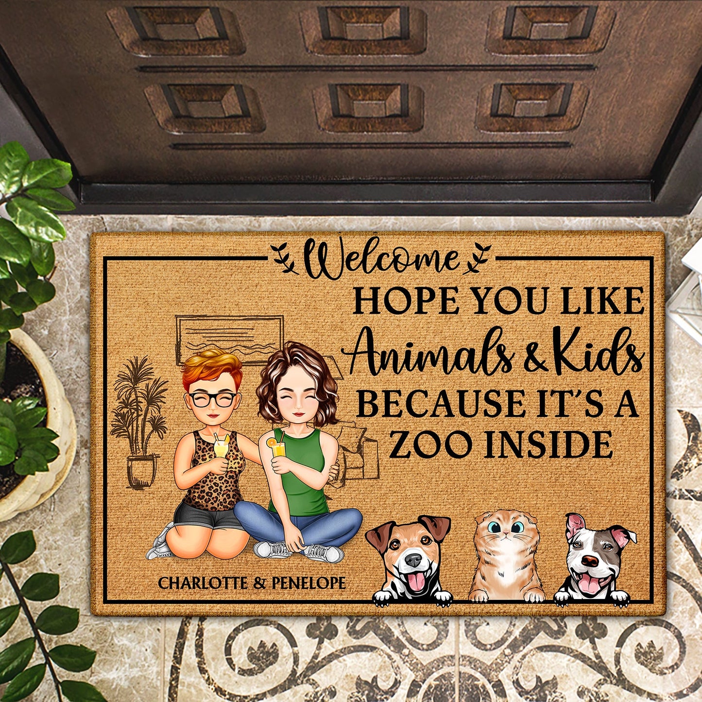 Hope You Like Animals And Kids - Anniversary, Birthday, Home Decor Gift For Spouse, Lover, Husband, Wife, Couple - Personalized Custom Doormat