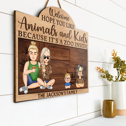 Hope You Like Animals And Kids - Anniversary, Birthday, Home Decor Gift For Spouse, Lover, Husband, Wife, Couple - Personalized Custom Shaped Wood Sign
