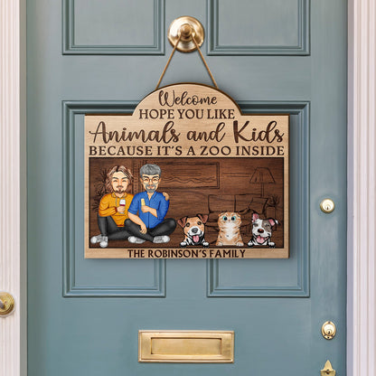 Hope You Like Animals And Kids - Anniversary, Birthday, Home Decor Gift For Spouse, Lover, Husband, Wife, Couple - Personalized Custom Shaped Wood Sign