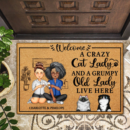 A Crazy Dog Cat Lady And A Grumpy Old Man Live Here - Gift For Family, Couple, Pet Lovers - Personalized Custom Doormat