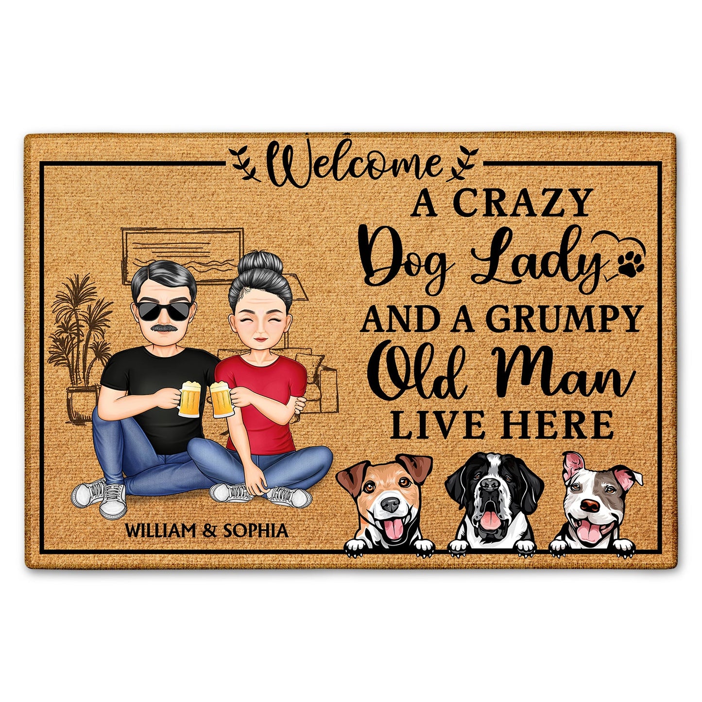 A Crazy Dog Cat Lady And A Grumpy Old Man Live Here - Gift For Family, Couple, Pet Lovers - Personalized Custom Doormat