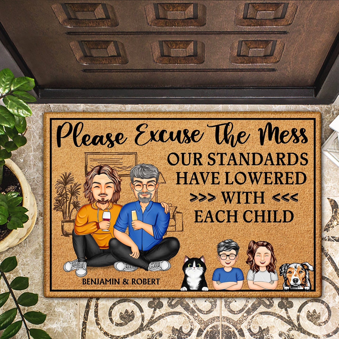 Please Excuse The Mess Our Standards - Anniversary, Birthday, Home Decor Gift For Husband, Wife, Couple, Pet Lovers - Personalized Custom Doormat