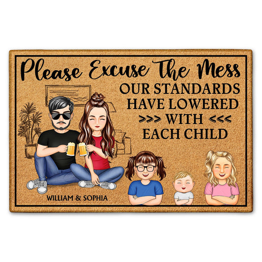 Please Excuse The Mess Our Standards - Anniversary, Birthday, Home Decor Gift For Husband, Wife, Couple, Pet Lovers - Personalized Custom Doormat