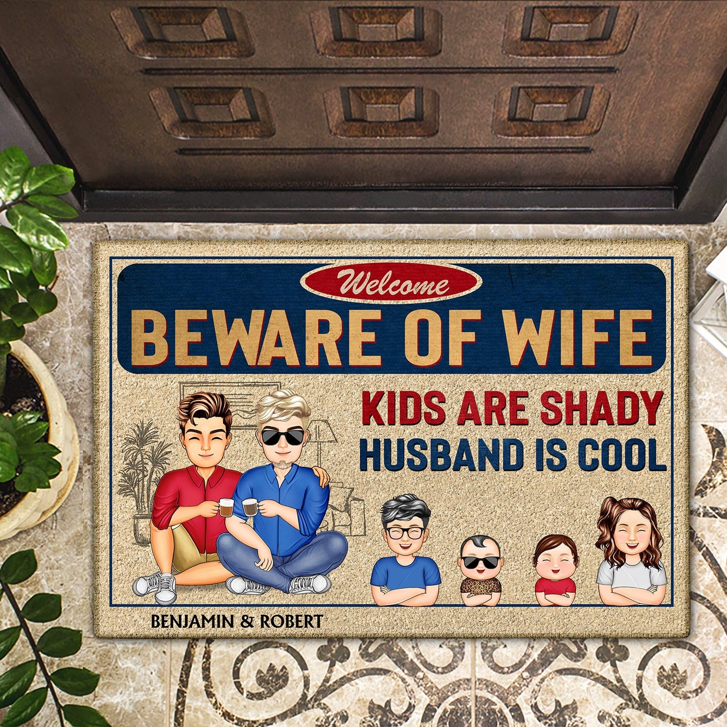 Beware Of Wife Kids Are Shady Husband Is Cool - Anniversary, Birthday, Home Decor Gift For Husband, Wife, Couple - Personalized Custom Doormat