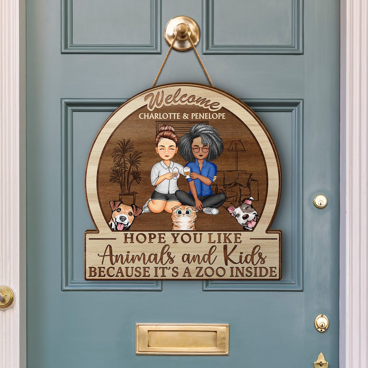 Family Hope You Like Animals And Kids - Anniversary, Birthday, Home Decor Gift For Husband, Wife, Couple Pet Loves - Personalized Custom Shaped Wood Sign