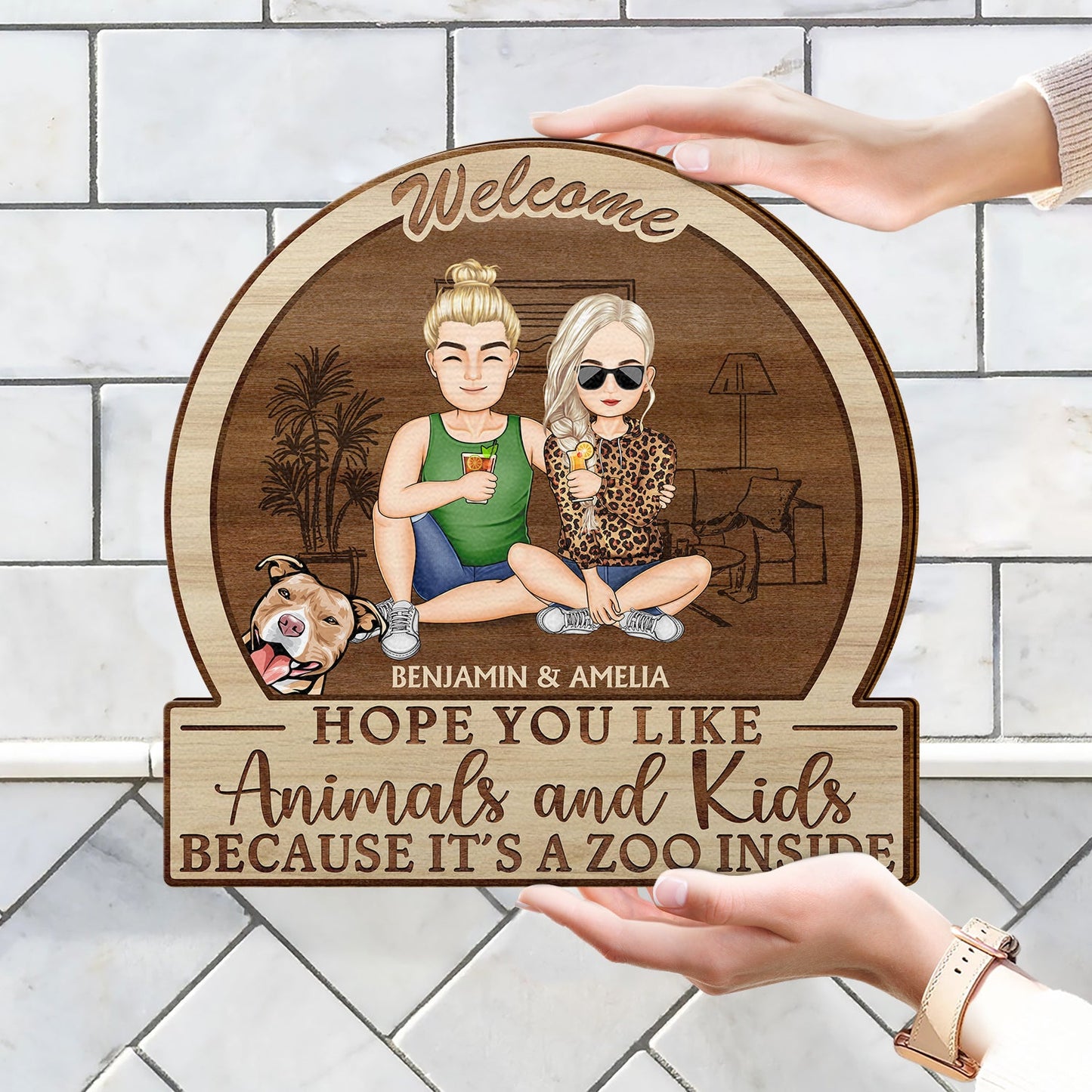 Family Hope You Like Animals And Kids - Anniversary, Birthday, Home Decor Gift For Husband, Wife, Couple Pet Loves - Personalized Custom Shaped Wood Sign