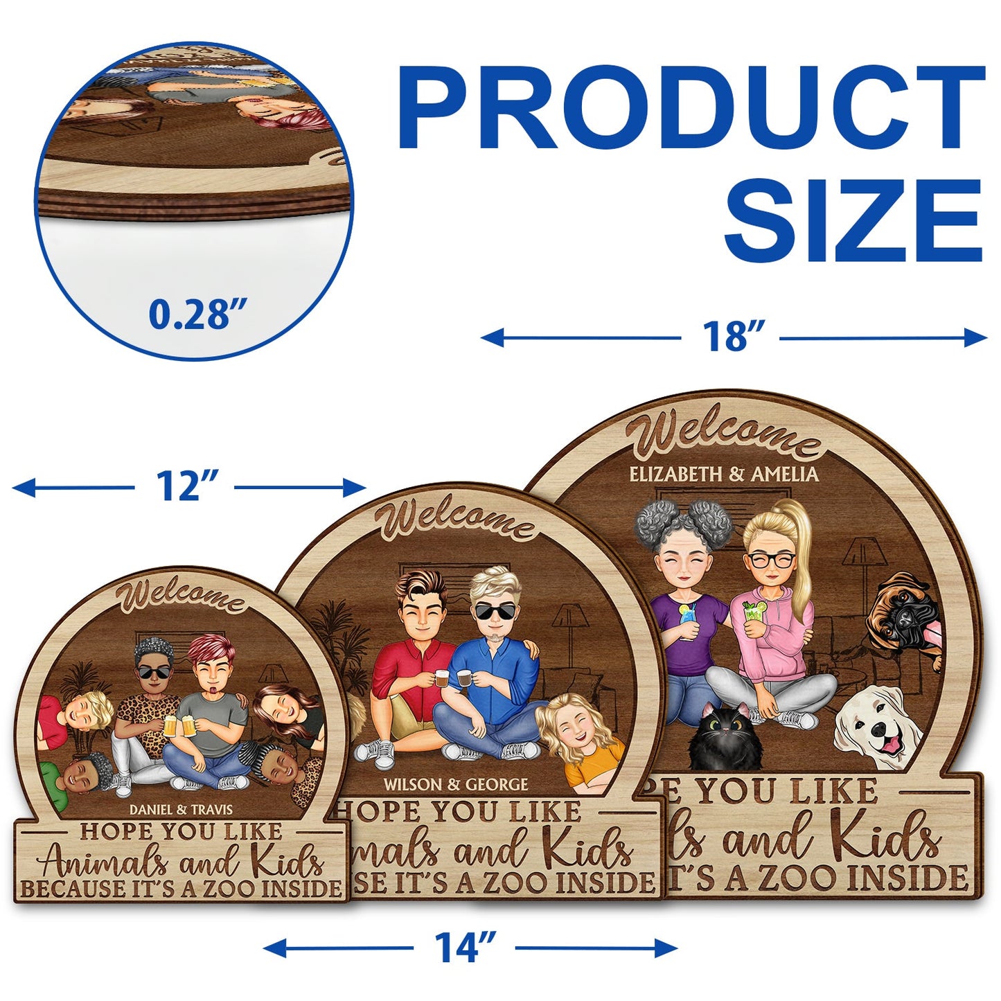 Family Hope You Like Animals And Kids - Anniversary, Birthday, Home Decor Gift For Husband, Wife, Couple Pet Loves - Personalized Custom Shaped Wood Sign