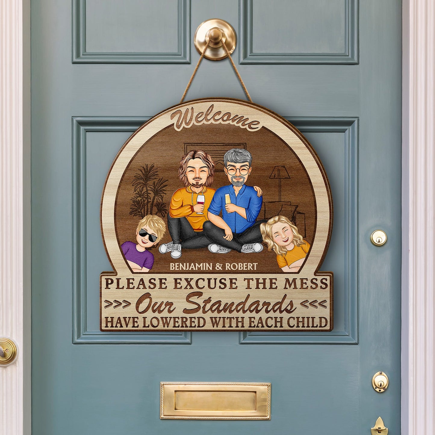 Please Excuse The Mess Our Standards - Anniversary, Birthday, Home Decor Gift For Husband, Wife, Couple Pet Loves - Personalized Custom Shaped Wood Sign