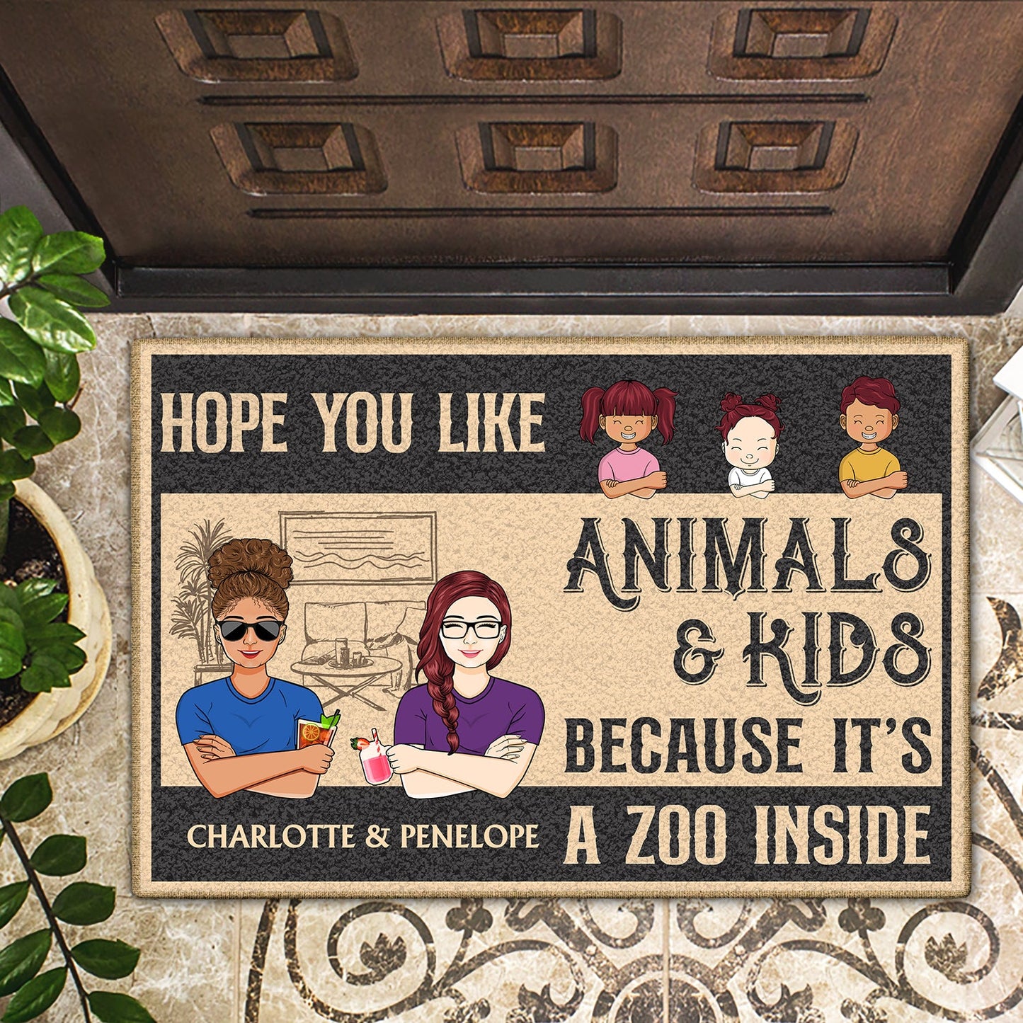 Family Hope You Like Animals And Kids - Home Decor Gift For Husband, Wife, Couple, Pet Loves - Personalized Custom Doormat