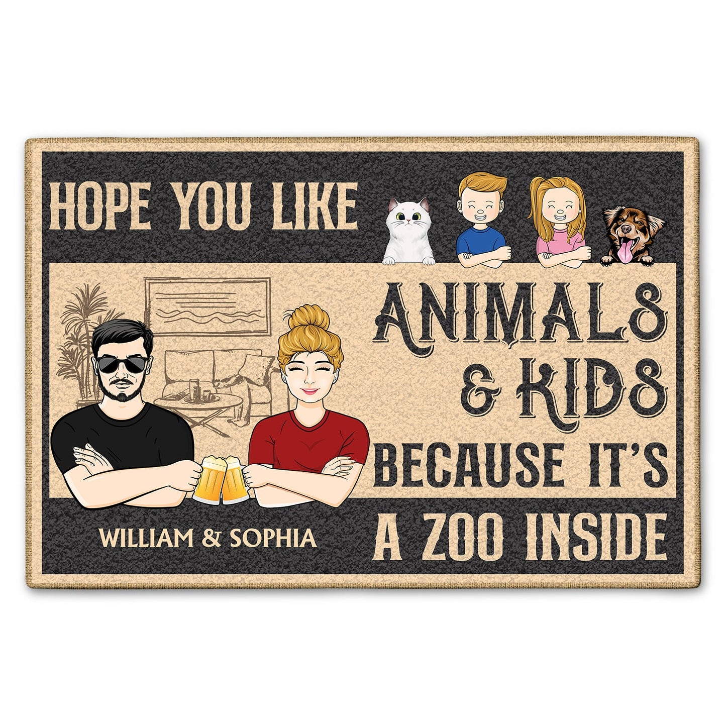 Family Hope You Like Animals And Kids - Home Decor Gift For Husband, Wife, Couple, Pet Loves - Personalized Custom Doormat