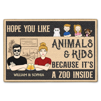 Family Hope You Like Animals And Kids - Home Decor Gift For Husband, Wife, Couple, Pet Loves - Personalized Custom Doormat