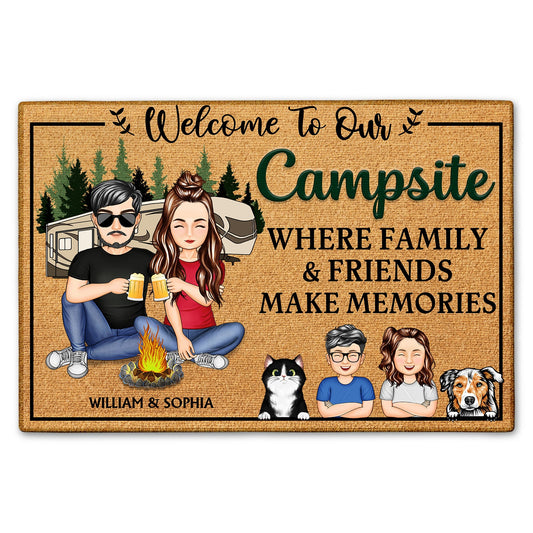 Welcome To Our Campsite - Gift For Camping Lovers, Campsite, Camping Decor, Couple, Family, Pet Lovers - Personalized Custom Doormat