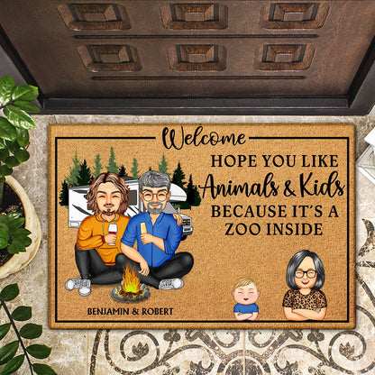 Hope You Like Animals And Kids - Gift For Camping Lovers, Couple, Family, Parents, Pet Lovers - Personalized Custom Doormat