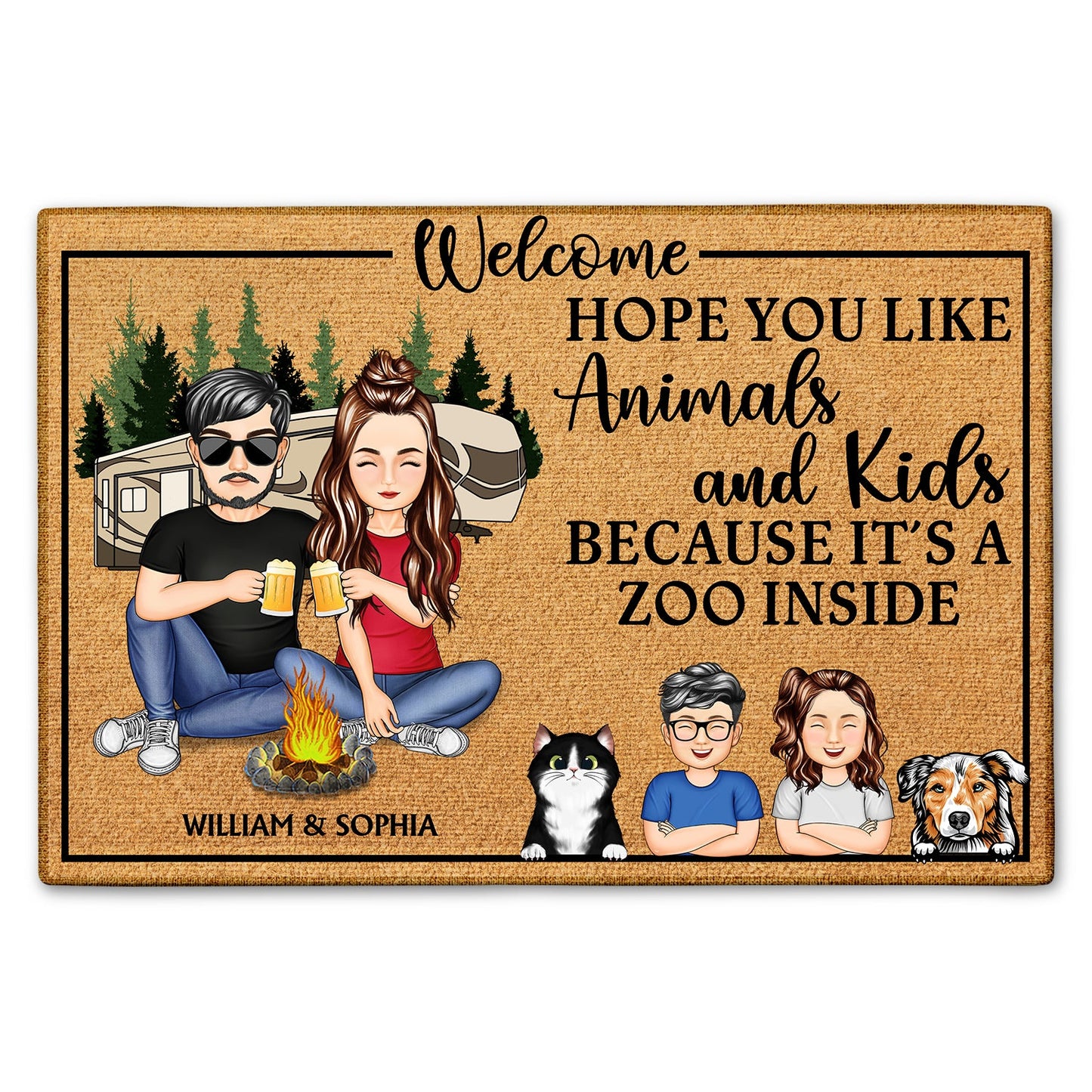 Hope You Like Animals And Kids - Gift For Camping Lovers, Couple, Family, Parents, Pet Lovers - Personalized Custom Doormat