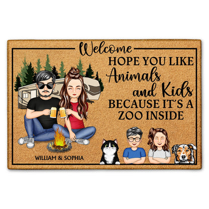 Hope You Like Animals And Kids - Gift For Camping Lovers, Couple, Family, Parents, Pet Lovers - Personalized Custom Doormat