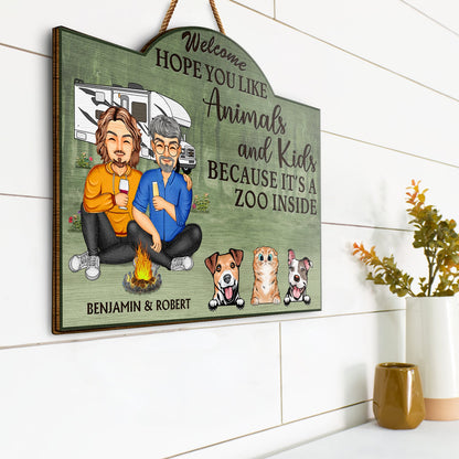 Hope You Like Animals And Kids - Gift For Camping Lovers, Couple, Family, Parents, Pet Lovers - Personalized Custom Shaped Wood Sign