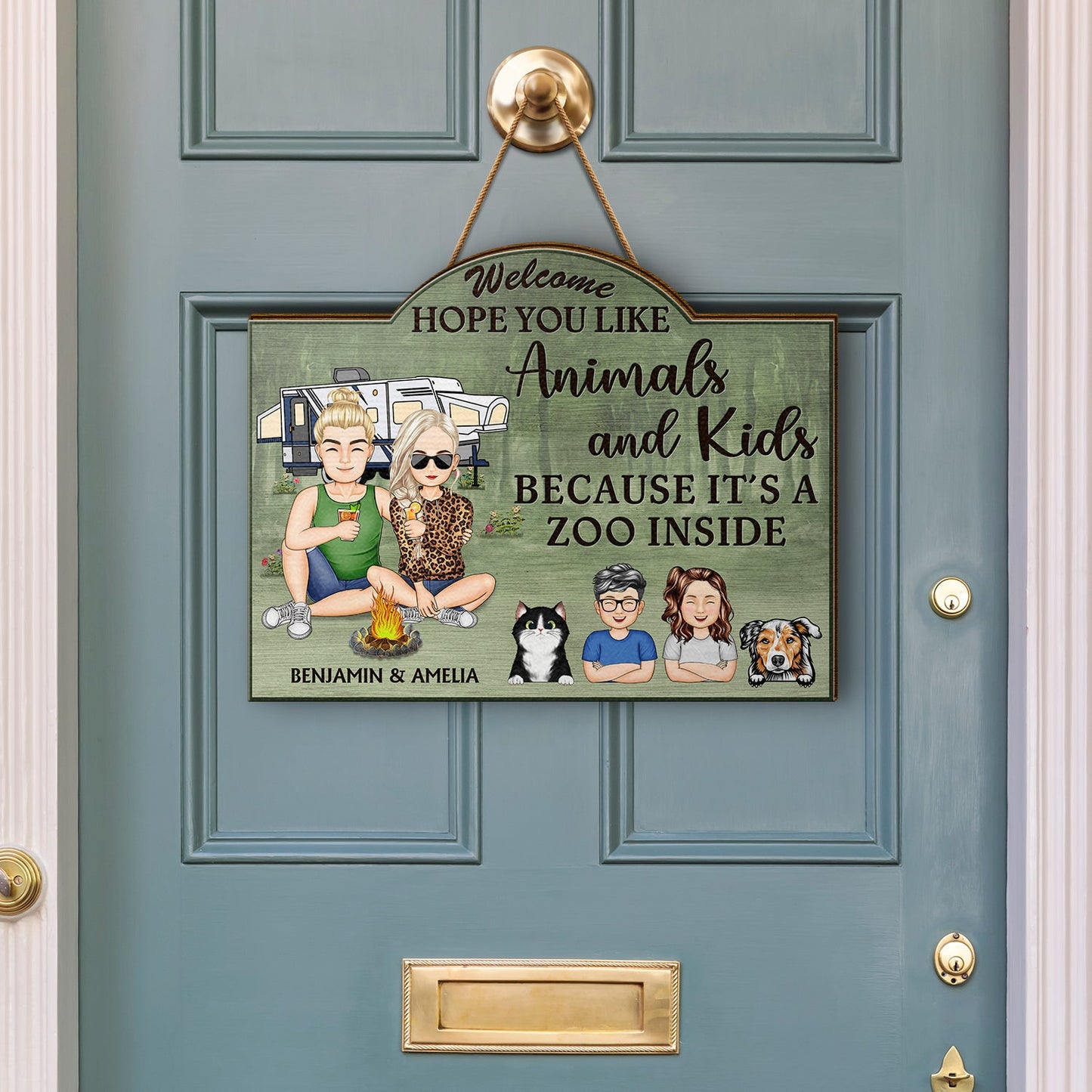 Hope You Like Animals And Kids - Gift For Camping Lovers, Couple, Family, Parents, Pet Lovers - Personalized Custom Shaped Wood Sign