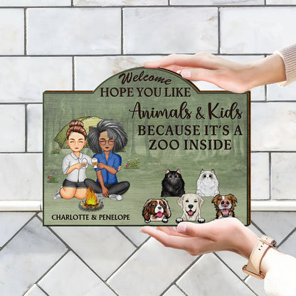 Hope You Like Animals And Kids - Gift For Camping Lovers, Couple, Family, Parents, Pet Lovers - Personalized Custom Shaped Wood Sign