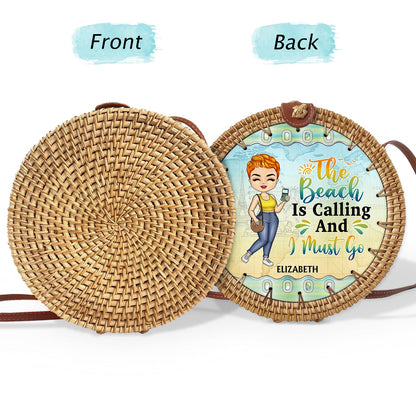 Just A Girl Who Loves Beach Traveling Cruising - Gift For Travel Lovers - Personalized Custom Round Rattan Bag