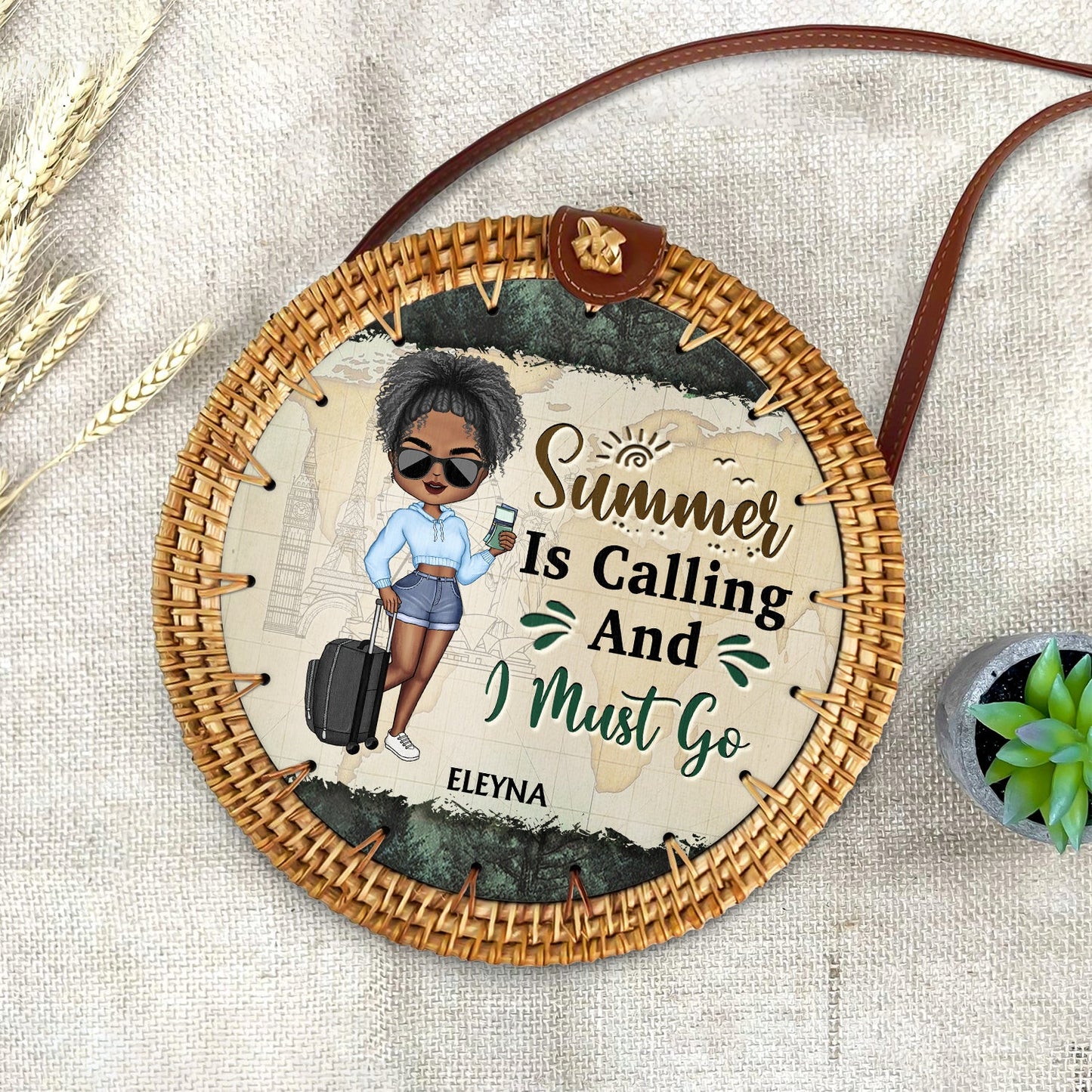 Just A Girl Who Loves Beach Traveling Cruising - Gift For Travel Lovers - Personalized Custom Round Rattan Bag