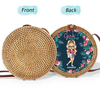 Just Beachy Vacation Mode On - Gift For Her, Travel Lovers - Personalized Custom Round Rattan Bag
