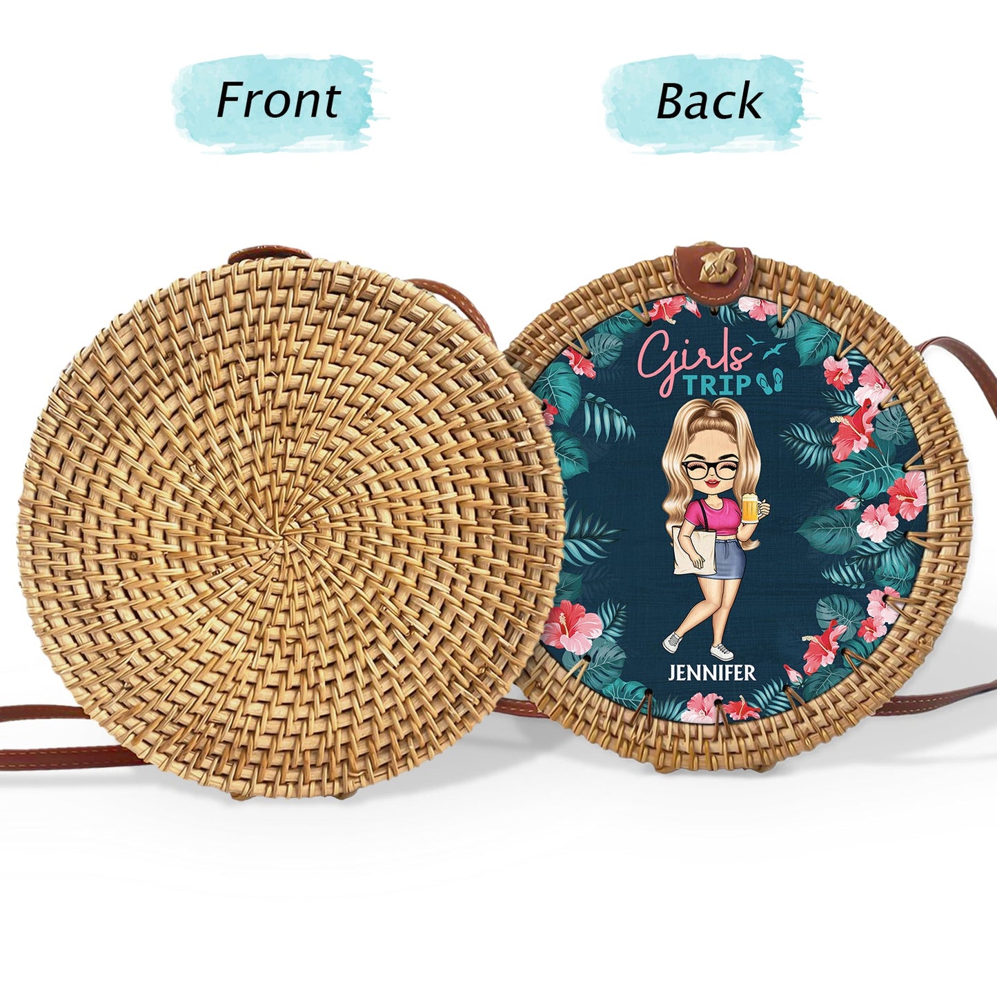 Just Beachy Vacation Mode On - Gift For Her, Travel Lovers - Personalized Custom Round Rattan Bag