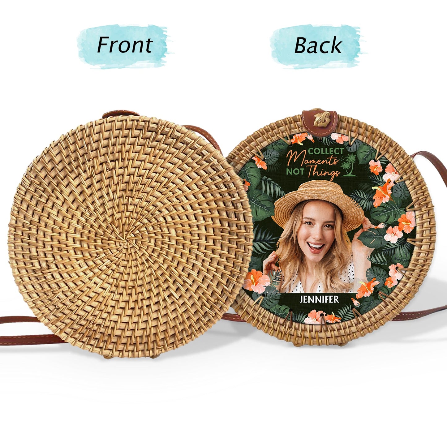 Custom Photo Just Beachy Vacation Mode On - Gift For Her, Travel Lovers - Personalized Custom Round Rattan Bag