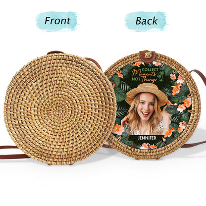Custom Photo Just Beachy Vacation Mode On - Gift For Her, Travel Lovers - Personalized Custom Round Rattan Bag