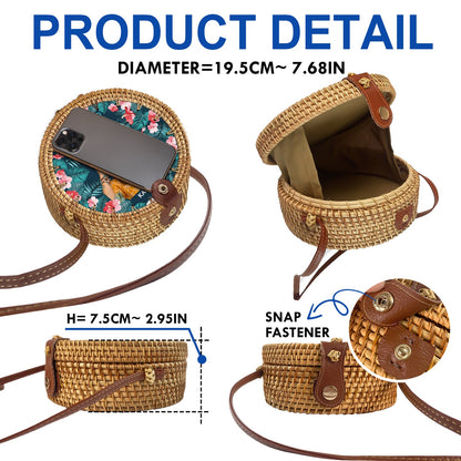 Custom Photo Just Beachy Vacation Mode On - Gift For Her, Travel Lovers - Personalized Custom Round Rattan Bag