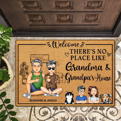 There's No Place Like Grandma And Grandpa's House - Home Decor Gift For Grandparents, Couple, Pet Lovers - Personalized Custom Doormat