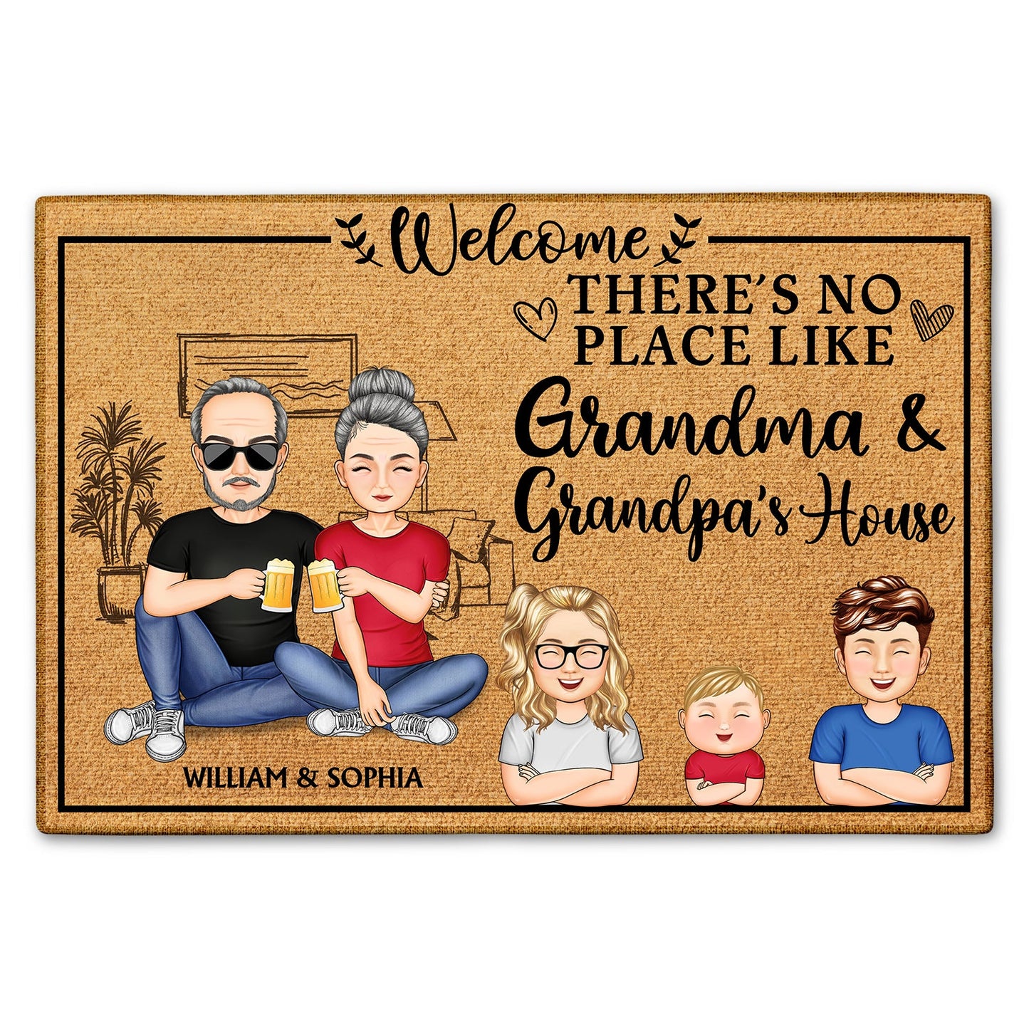 There's No Place Like Grandma And Grandpa's House - Home Decor Gift For Grandparents, Couple, Pet Lovers - Personalized Custom Doormat