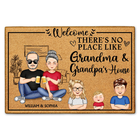 There's No Place Like Grandma And Grandpa's House - Home Decor Gift For Grandparents, Couple, Pet Lovers - Personalized Custom Doormat