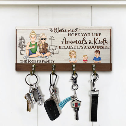 Hope You Like Animals And Kids - Home Decor Gift For Family, Husband, Wife, Couple - Personalized Wood Key Holder