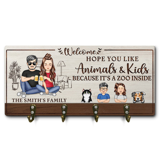 Hope You Like Animals And Kids - Home Decor Gift For Family, Husband, Wife, Couple - Personalized Wood Key Holder