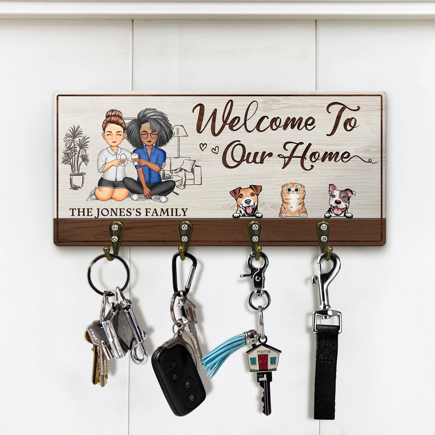 Home Sweet Home - Home Decor Gift For Family, Husband, Wife, Couple - Personalized Wood Key Holder