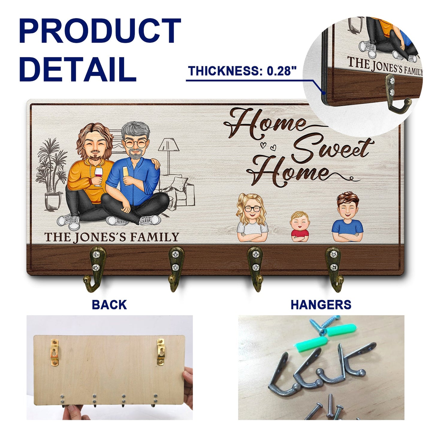 Home Sweet Home - Home Decor Gift For Family, Husband, Wife, Couple - Personalized Wood Key Holder