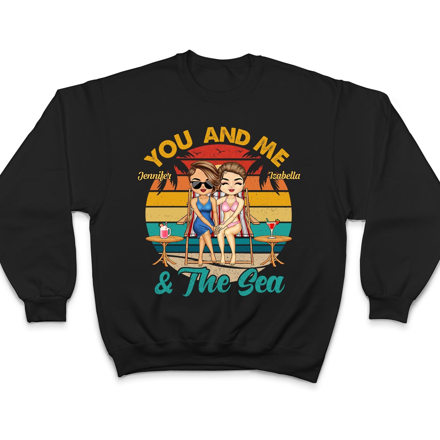 You & Me And The Sea Retro Beach - Birthday, Loving, Anniversary, Vacation, Travel Gift For Spouse, Husband, Wife, Couple, Boyfriend, Girlfriend - Personalized T Shirt