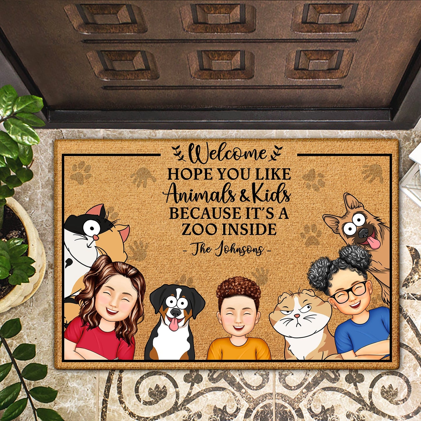 Hope You Like Animals And Kids - Home Decor For Family, Couples, Pet Lovers - Personalized Doormat