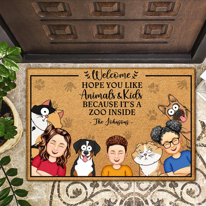 Hope You Like Animals And Kids - Home Decor For Family, Couples, Pet Lovers - Personalized Doormat