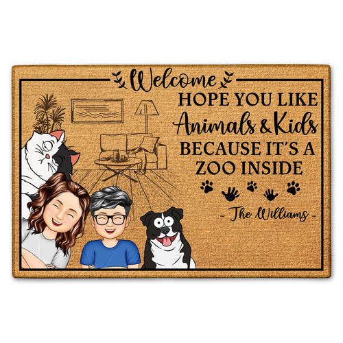 Hope You Like Animals And Kids - Home Decor For Family, Couples, Pet Lovers - Personalized Doormat