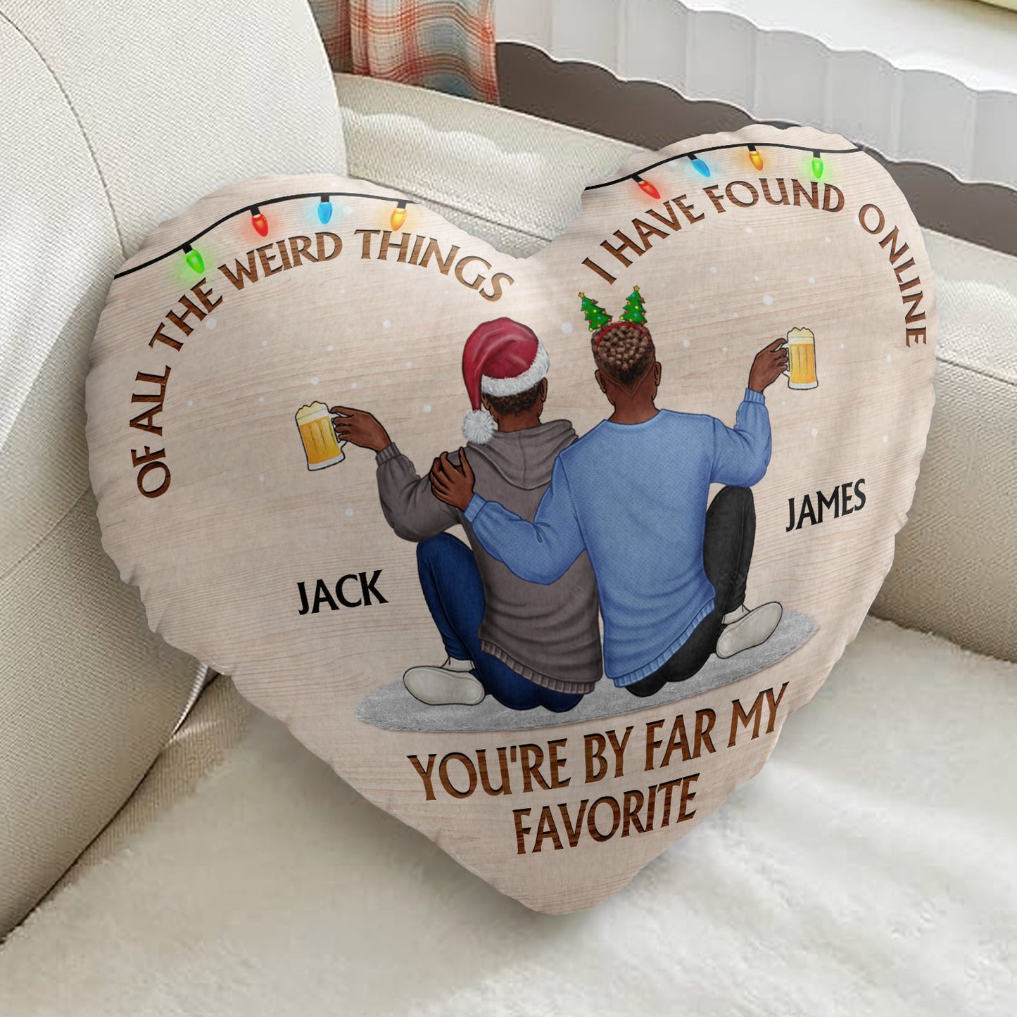 Of All The Weird Things - Gift For Couples, Husband, Wife - Personalized Heart Shaped Pillow