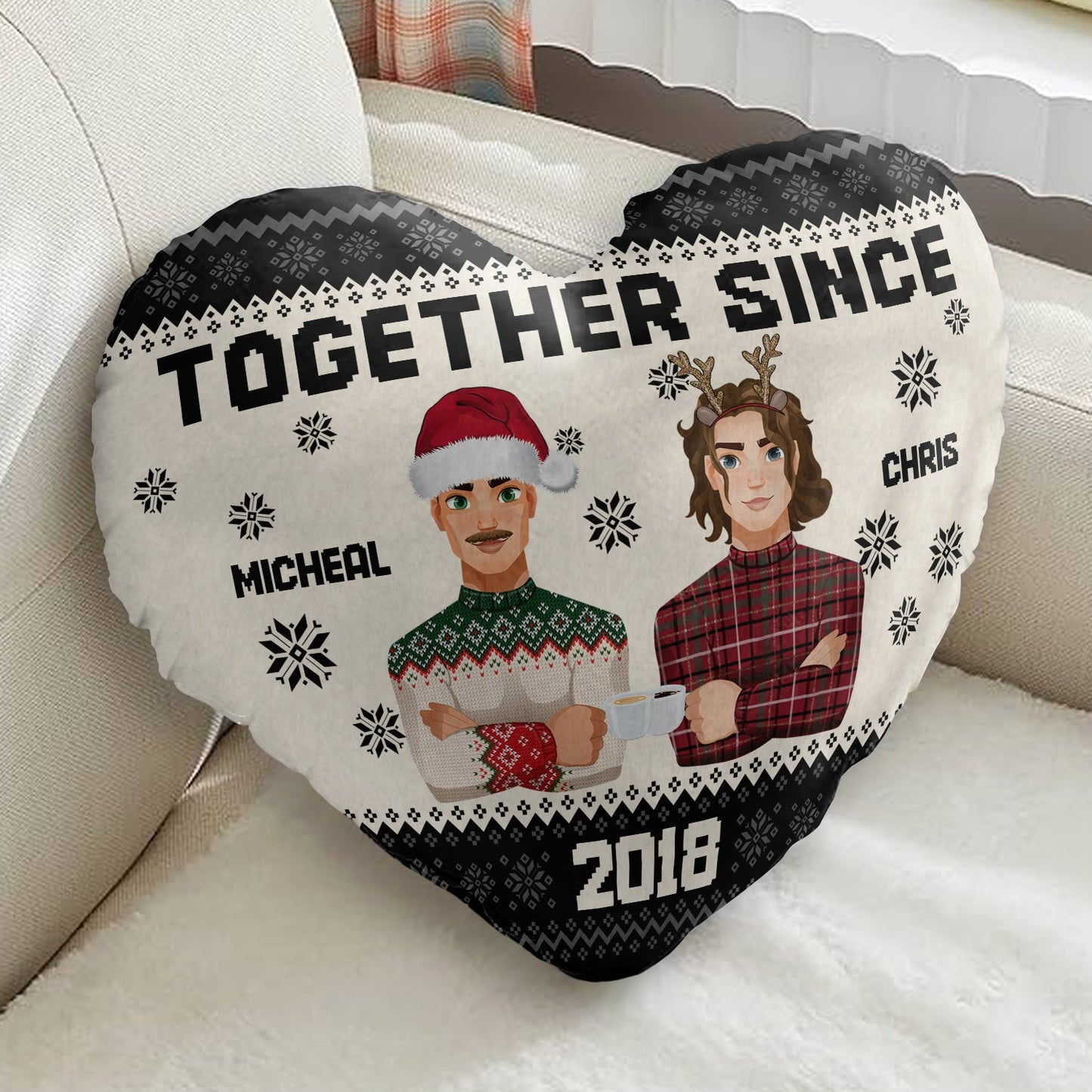 Together Since Flat Art - Gift For Couples, Husband, Wife - Personalized Heart Shaped Pillow