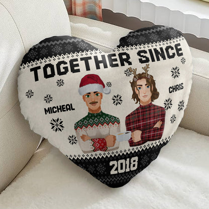 Together Since Flat Art - Gift For Couples, Husband, Wife - Personalized Heart Shaped Pillow