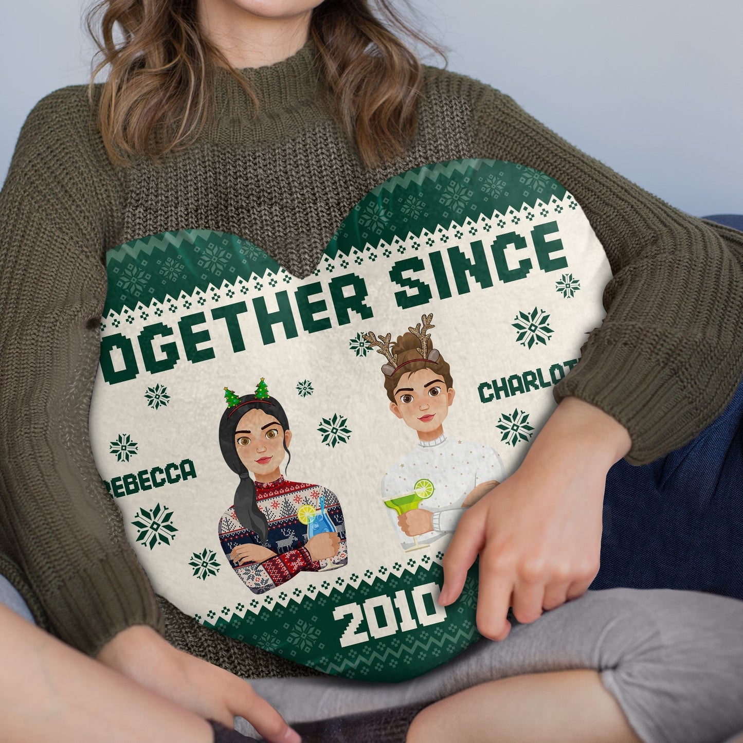 Together Since Flat Art - Gift For Couples, Husband, Wife - Personalized Heart Shaped Pillow