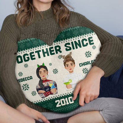 Together Since Flat Art - Gift For Couples, Husband, Wife - Personalized Heart Shaped Pillow