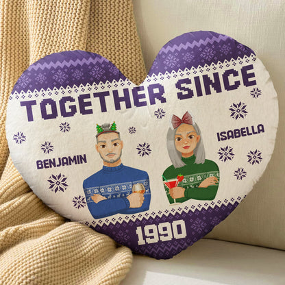 Together Since Flat Art - Gift For Couples, Husband, Wife - Personalized Heart Shaped Pillow