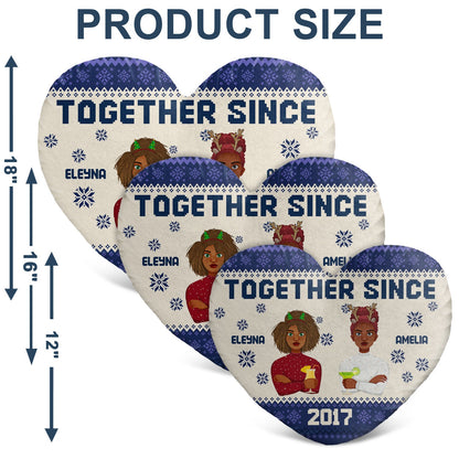 Together Since Flat Art - Gift For Couples, Husband, Wife - Personalized Heart Shaped Pillow