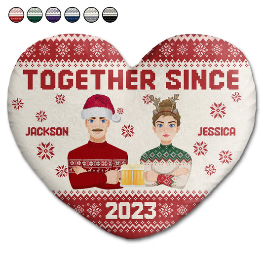 Together Since Flat Art - Gift For Couples, Husband, Wife - Personalized Heart Shaped Pillow