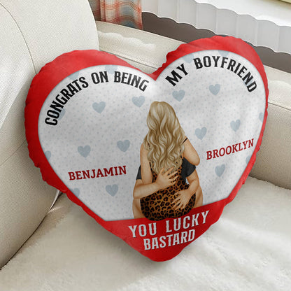 Congrats On Being My Husband - Gift For Couples, Husband And Wife - Personalized Heart Shaped Pillow