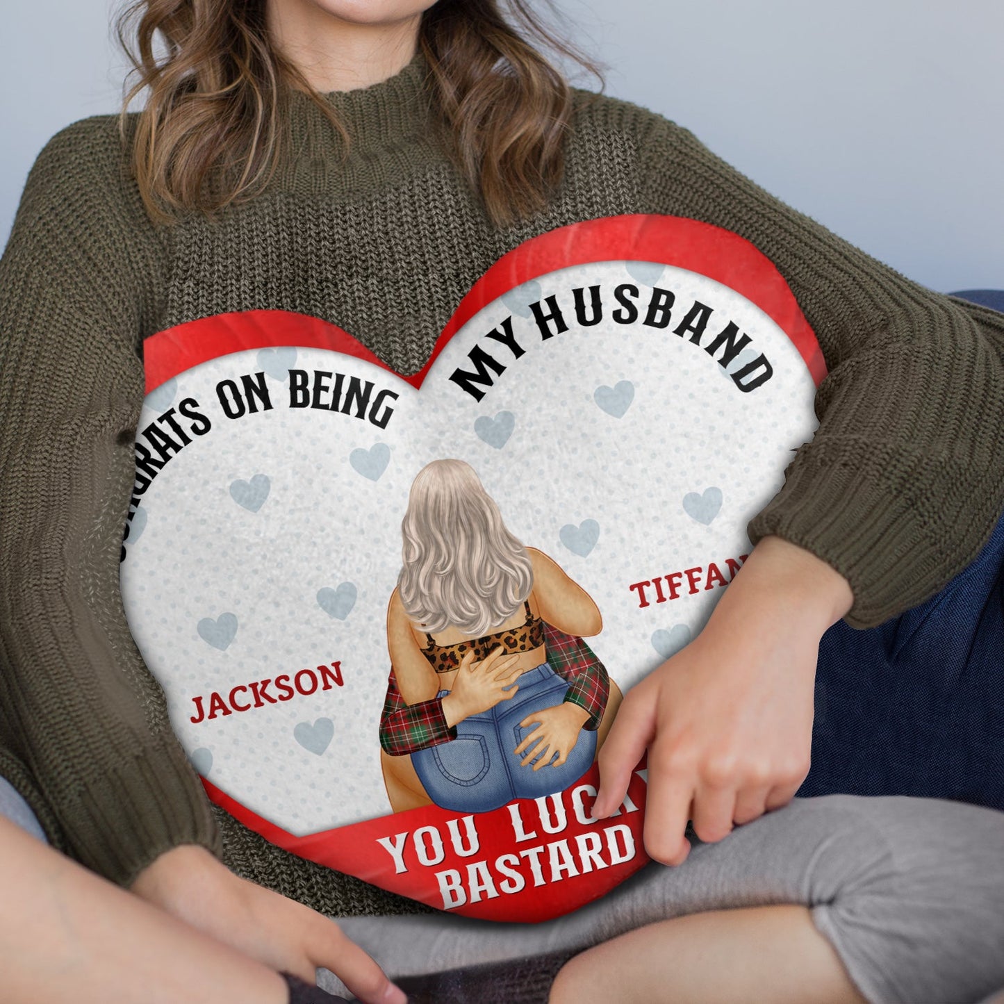 Congrats On Being My Husband - Gift For Couples, Husband And Wife - Personalized Heart Shaped Pillow